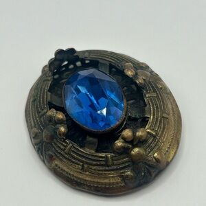 Art Deco Czech Glass & Brass Brooch